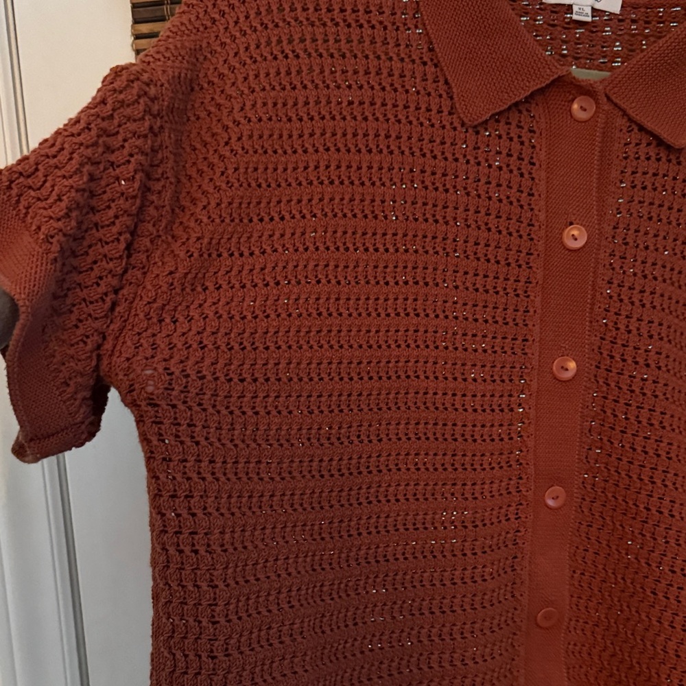Rust Short Sleeve Knit Cardigan - Picture 3 of 4